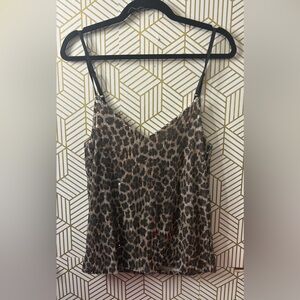 Leopard Print Sequin Cami Top Small , med